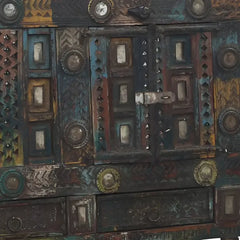 Rajasthan Vintage Hand carved Furniture Antique Old Wood Damchiya in Multicolor