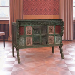 Handmade Indian Vintage Solid Hard Wood Sideboard Damchiya Green