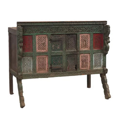 Handmade Indian Vintage Solid Hard Wood Sideboard Damchiya Green