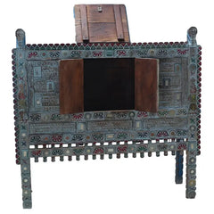 Antique Handmade Indian Vintage Solid Hard Wood Sideboard Damchiya Blue