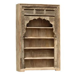 Heritage Heirlooms Handmade Carved Mehrab Style Bookshelf Bleached