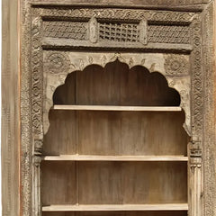 Heritage Heirlooms Handmade Carved Mehrab Style Bookshelf Bleached