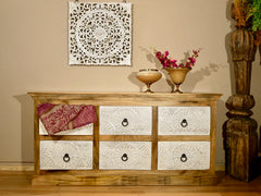 Pine Grove Handmade Floral Carved Solid Mango Wood Chest of Drawers in White