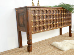 Pine Grove Antique Indian Doors Handmade Carved Console Hall Table With Brass Work