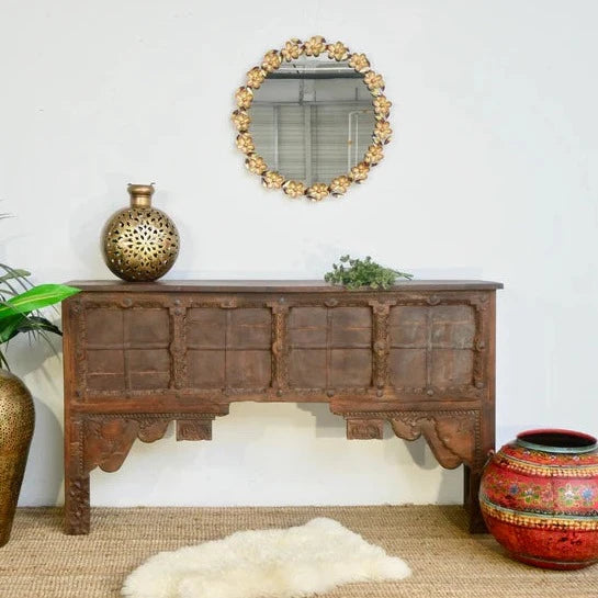 Pine Grove Reclaimed Wood Handmade Carved Solid Mango Wood Console Hall Table