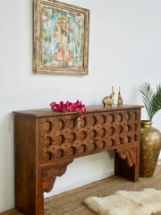 Pine Grove Recycled Teak Wood Handmade Carved Console Hall Table