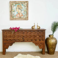 Pine Grove Recycled Teak Wood Handmade Carved Console Hall Table