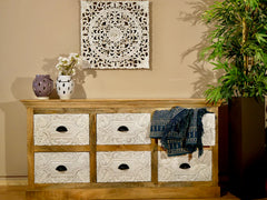 Pine Grove Handmade Carved Solid Mango Wood Chest of Drawers in White