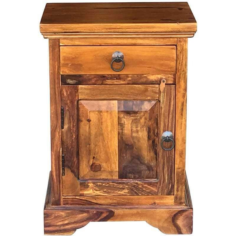 Takat Metal Jali Natural Solid Wood Bedside Table Left