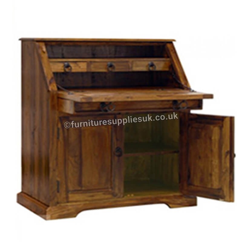 Takat Metal Jali Natural Solid Wood Bureau Writing Desk