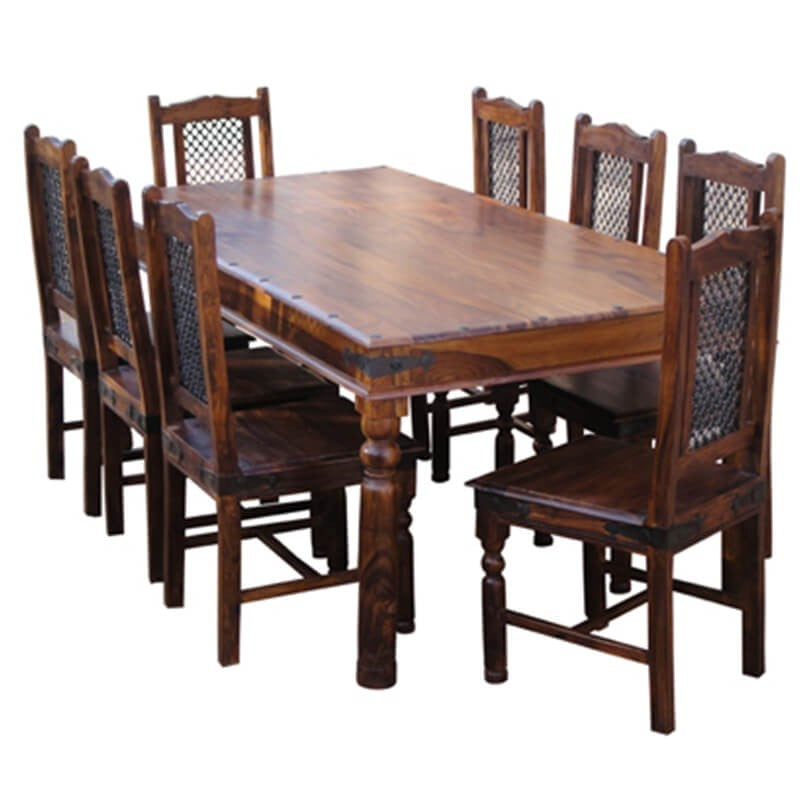 Takat Metal Jali Natural Solid Wood Extra Large Dining Table