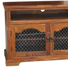 Takat Metal Jali Natural Solid Wood Badroon Jali TV Unit