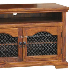 Takat Metal Jali Natural Solid Wood Badroon Jali TV Unit