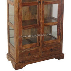 Takat Metal Jali Natural Solid Wood Glass Jali Display Cabinet