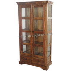 Takat Metal Jali Natural Solid Wood Glass Jali Display Cabinet