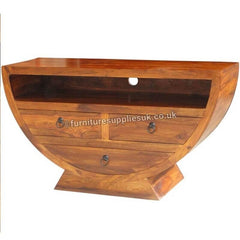 Takat Metal Jali Natural Solid Wood Half Bowl 3 Drawer TV Unit