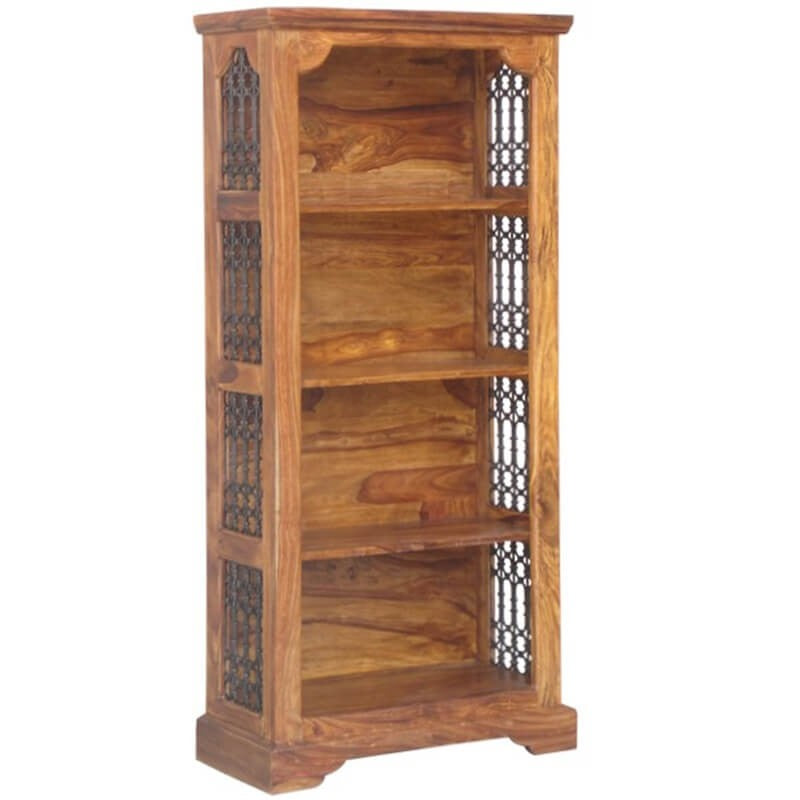 Takat Metal Jali Natural Solid Wood Bookcase (Medium)