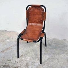 Aged Leather Metal Dining Chair AE2