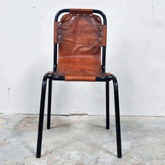 Aged Leather Metal Dining Chair AE2