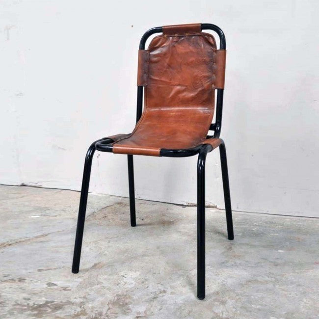 Aged Leather Metal Dining Chair AE2