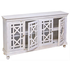 French Arched Hand Carved Wooden Buffet Sideboard White