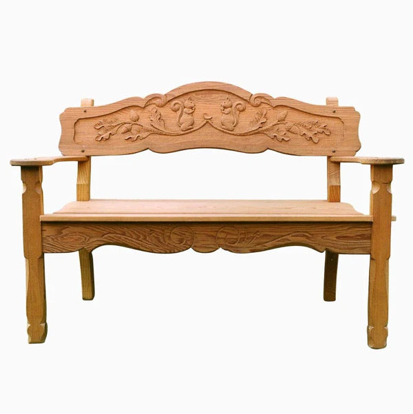 Indian Furniture Hand Carved Solid Hard Wood Bench in Natural