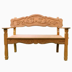 Indian Furniture Hand Carved Solid Hard Wood Bench in Natural