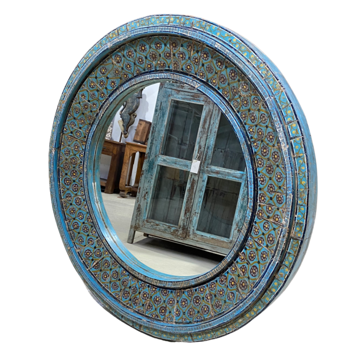 Pandora Hand Painted Indian Solid Wood Round Mirror Frame