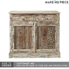 Hand Carved Panel Solid wood Sideboard Whitewash