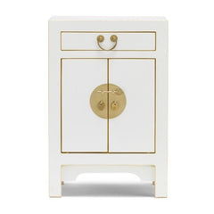 Golden Dragon Oriental Painted Solid Wood White Bedside Cabinet 40x35x60cm