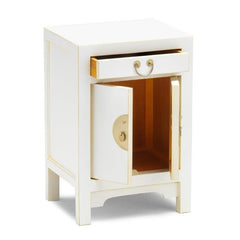 Golden Dragon Oriental Painted Solid Wood White Bedside Cabinet 40x35x60cm