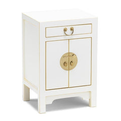 Golden Dragon Oriental Painted Solid Wood White Bedside Cabinet 40x35x60cm