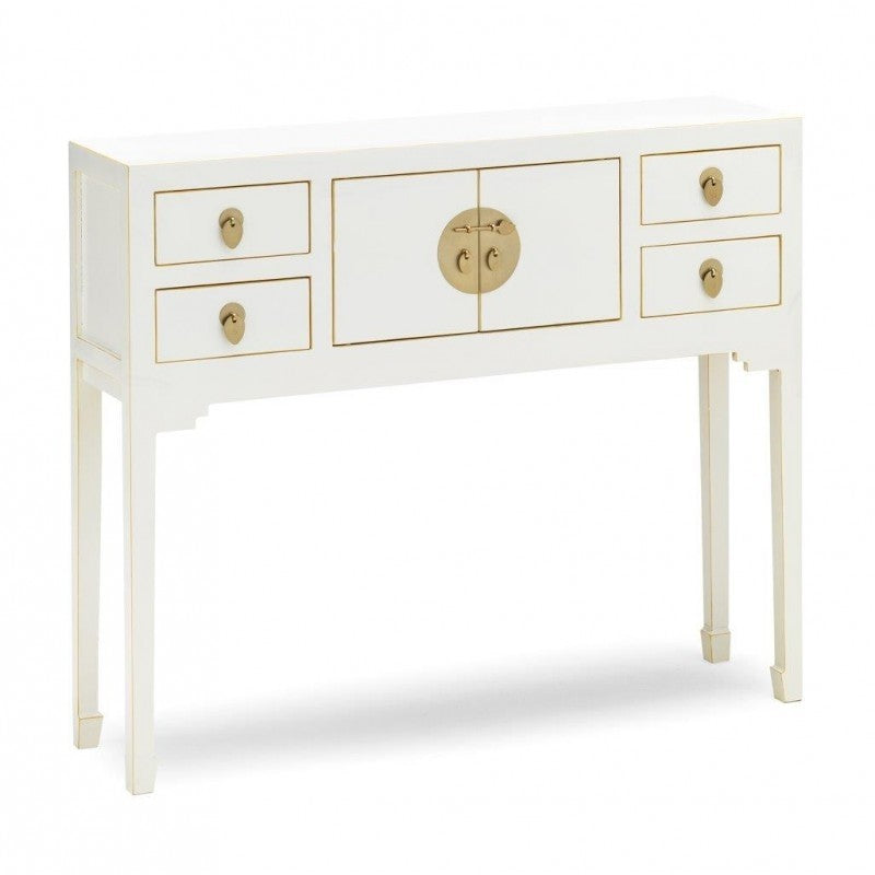 Golden Dragon Oriental Painted Solid Wood White Console Table 100x25x80cm