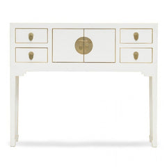 Golden Dragon Oriental Painted Solid Wood White Console Table 100x25x80cm