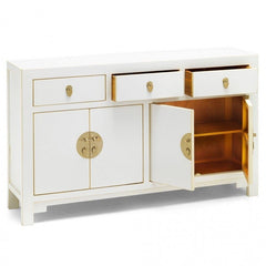 Golden Dragon Oriental Painted Solid Wood White Large Sideboard 160x40x85cm