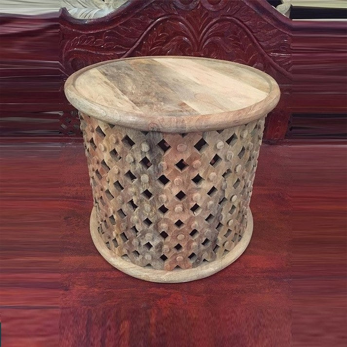 Bristol Indian Hand Carved Round Coffee Table Raw Natural