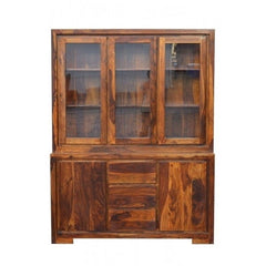 Boston Taper Contemporary Solid Wood Display Sideboard Cabinet Glass Doors Natural 200 cm