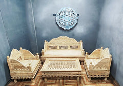 Indian Furniture Classic Hand Carved Traditional Sofa Set With Center Table D3