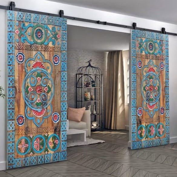 Barn Doors Antique Aztec Tribal Door Interior Sliding or Hinged Exterior Entry Front Door