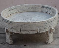 Reclaimed Wooden Handmade Round Chakki Grinder table in Whitewashed