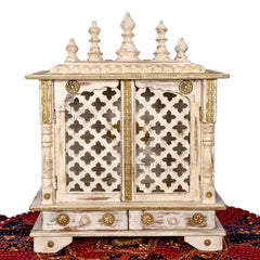 Small Handmade Sheesham Wood Home Temple Rustic White