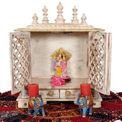 Small Handmade Sheesham Wood Home Temple Rustic White