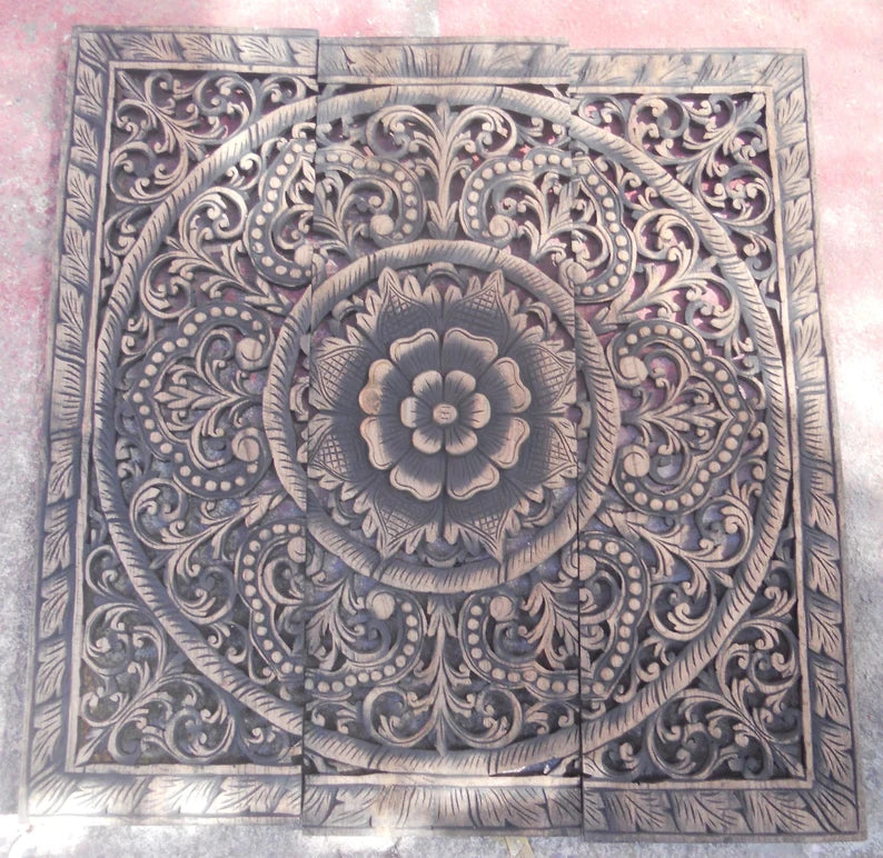 Mandala Carvings Handmade Solid Mango Wood Carved Wall Art Hanging Home Decor Wall Panel