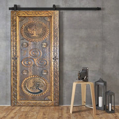 Hand-Carved Yoga Barn Door Solid Mango Wood Custom Made Wooden interior Exterior Doors Front Door Wall Decor