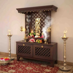 Medium Sized Handmade Sheesham Wood Home Temple In Brown