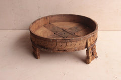 Vintage Handmade Solid Hard Wood Carved Round Grinder Table