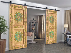 Barn Door Mandala Carvings Solid Mango Wood Custom Made Wooden interior Exterior Doors Front Door Wall Decor