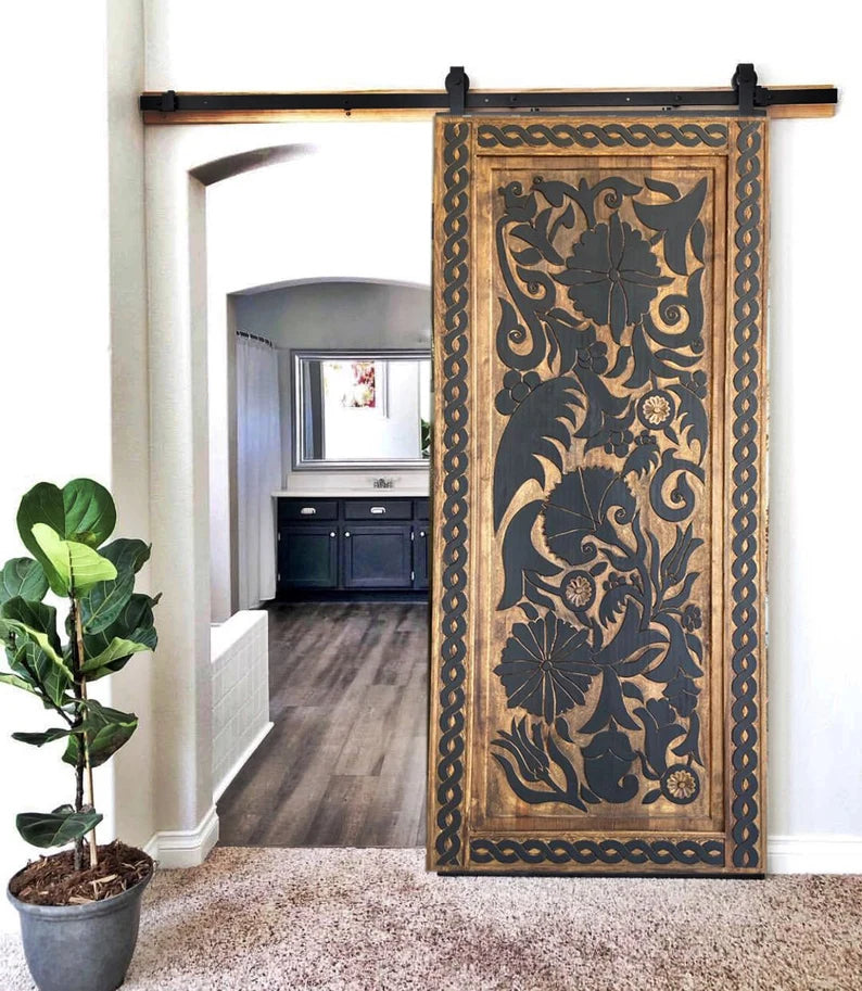 Barn Door Handcarved Solid Mango Wood Custom Built Hand Carved Black Doors