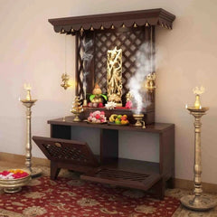 Medium Sized Handmade Sheesham Wood Home Temple In Brown