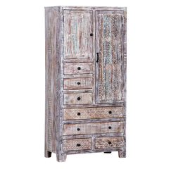 Rustica Solid Wooden Reclaimed Wardrobe Armoire in Rustic White